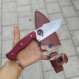 Camping Knife Custom Handmade Handcrafted Hunting Knife Mica Handle Leather Sheath,Birthday Gift