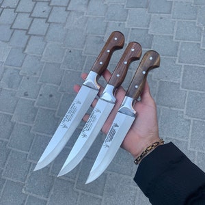 Handgefertigtes Küchenmesser Set 3 Teilig, Walnussholz Griff, Edelstahl