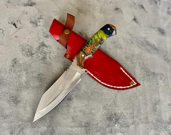 Personalized Camping Knife, Walnut & Pine Handle, Leather Sheath