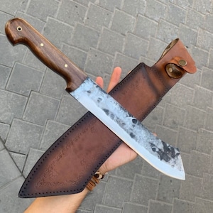 Handforged 5160 Spring Steel Knife: Custom Hunting Knife with Leather Sheath