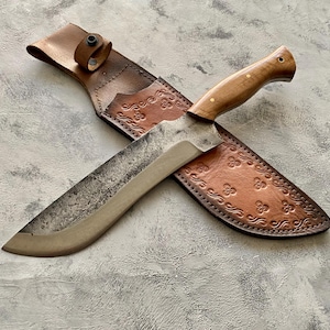 Custom Handcrafted Heavy Duty Machete 5160 Hand Forged Spring Steel with Leather Sheath