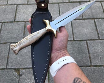 鹿の角のダガーナイフ ハンドメイド フェアバーン サイクスナイフ