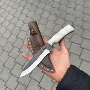 Personalized Hunting Knife: Engraved German Steel, Epoxy Amber Handle