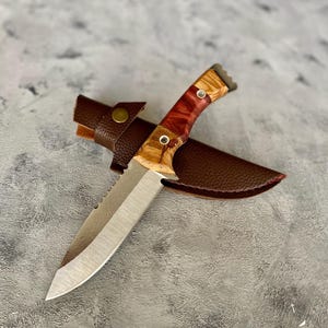 Personalized Hunting Knife: Handmade Olive Wood & Epoxy Handle, Engraved Gift