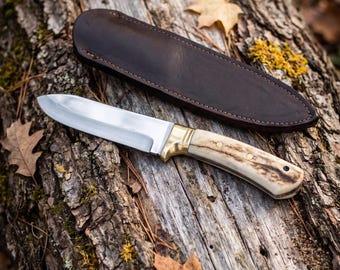 Handmade Bowie Knife: Stag Antler Handle, Personalized Hunting Knife