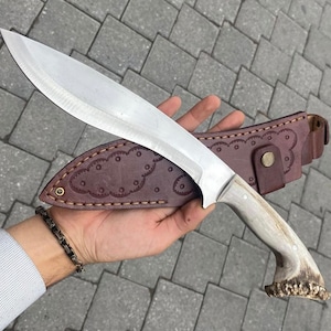 Handmade Kukri Machete, Deer Antler Handle, Personalized Option,Anniversary Gift - Groosman Gift Knife