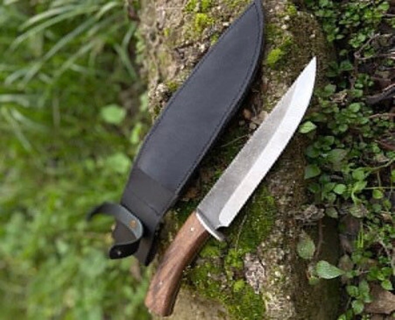 Handmade Custom Hunting Knife Leather Sheath Wood Handle Stainless Steel