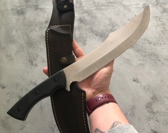 Hunting Knife, Handmade Knife Custom Hunting Forged Steel Fixed Compact Handle With Leather Sheath Full Tang