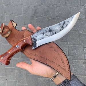 Camping Knife Custom Handmade Handcrafted Hunting Knife Walnut Wood Handle Leather Sheath,Anniversary - Birthday Gift