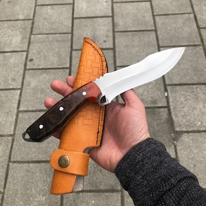 Personalized Hunting Knife for Groomsmen Gift, Custom 4116 German Steel Blade with Epoxy Handle, Leather Sheath, Unique Birthday Gift