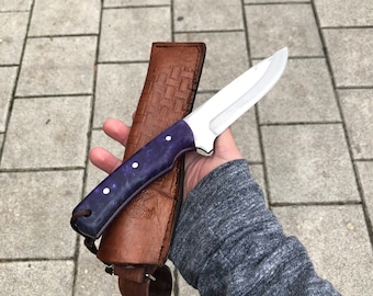 Custom Engraved Hunting Knife: 4116 German Steel, Leather Sheath
