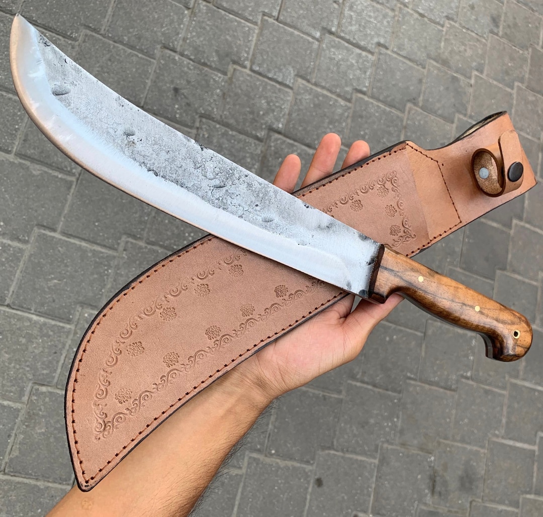Custom Handcrafted Machete 5160 Hand Spring Steel With Leather