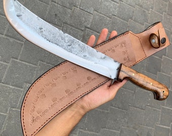 Custom Handcrafted Machete 5160 Hand Forged Spring Steel with Leather Sheath