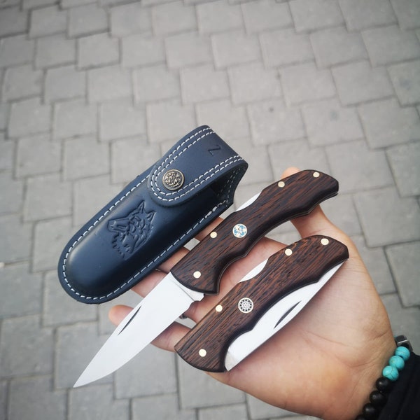 Handgefertigtes Jagdmesser, Taschenmesser, personalisiertes Messer, Lederscheide