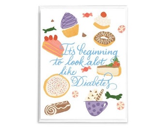 Funny foodie holiday card 2023, Christmas cards for coworkers, sugarplum cake & cookies card, diabetes, funny gift brother, cute cards