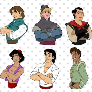 Puede incluir: Seis ilustraciones de dibujos animados de hombres con diferentes peinados y ropa. Cada hombre está de pie con los brazos cruzados frente a él.