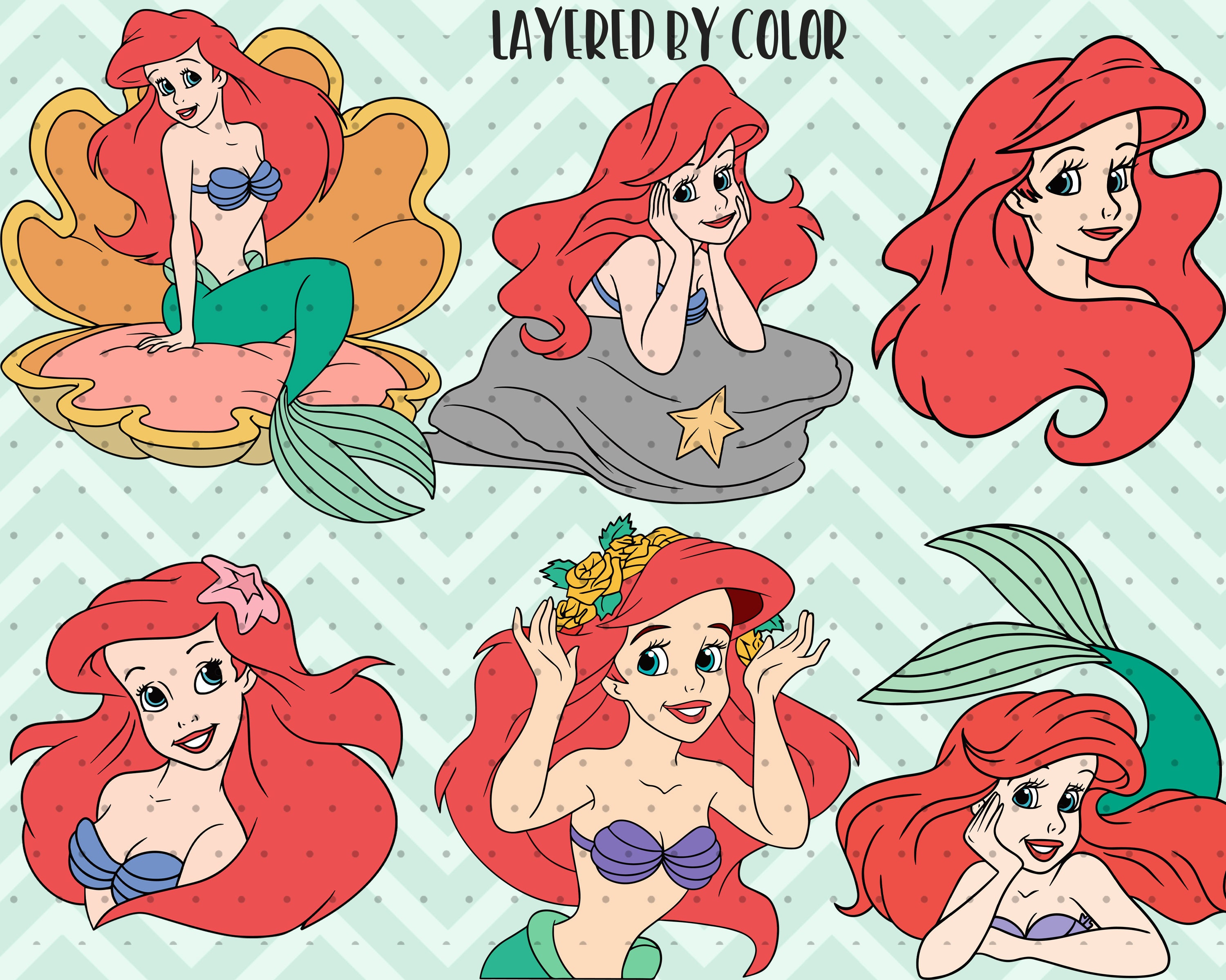 Download 6pcs LAYERED Disney Princess svg Ariel svg Ariel png | Etsy