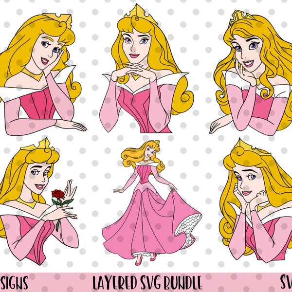 6pcs, Aurora SVG Bundle, Sleeping beauty svg, princess svg,