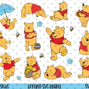 12 pcs, couches, winnie svg, fichier winnie cricut, silhouette vecteur winnie