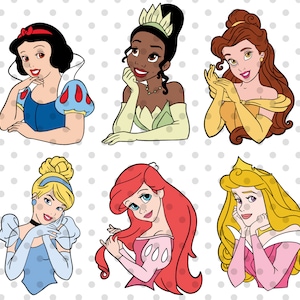 6 pcs, couches, princesse SVG Bundle, princesse svg, svg fête de princesse, belle svg, svg aurora, ariel svg, svg blanche neige,