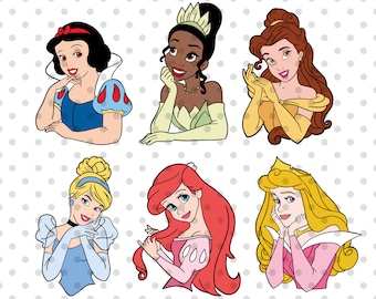 6pcs, LAYERED, Princess SVG Bundle, Princess svg, Princess party svg, belle svg, aurora svg, ariel svg, snow white svg,