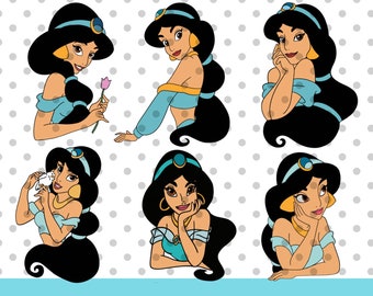 6pcs, Jasmine SVG Bundle, Jasmine svg, princesa svg, princesa india svg, princesa árabe svg