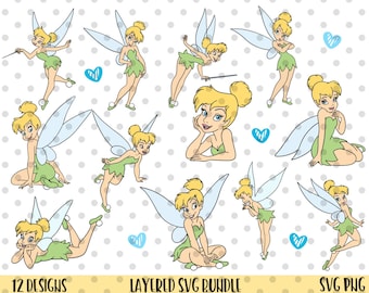 12pcs, LAYERED, Tinkerbell SVG & PNG ClipArt Files, Easy cut, Printable Images, Digital Download, Cricut Cutting File