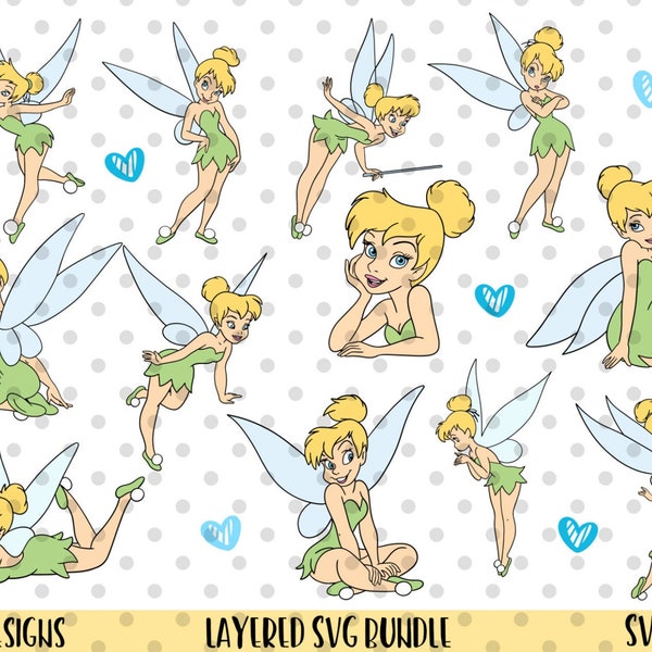 12pcs, LAYERED, Tinkerbell SVG & PNG ClipArt Files, Easy cut, Printable Images, Digital Download, Cricut Cutting File