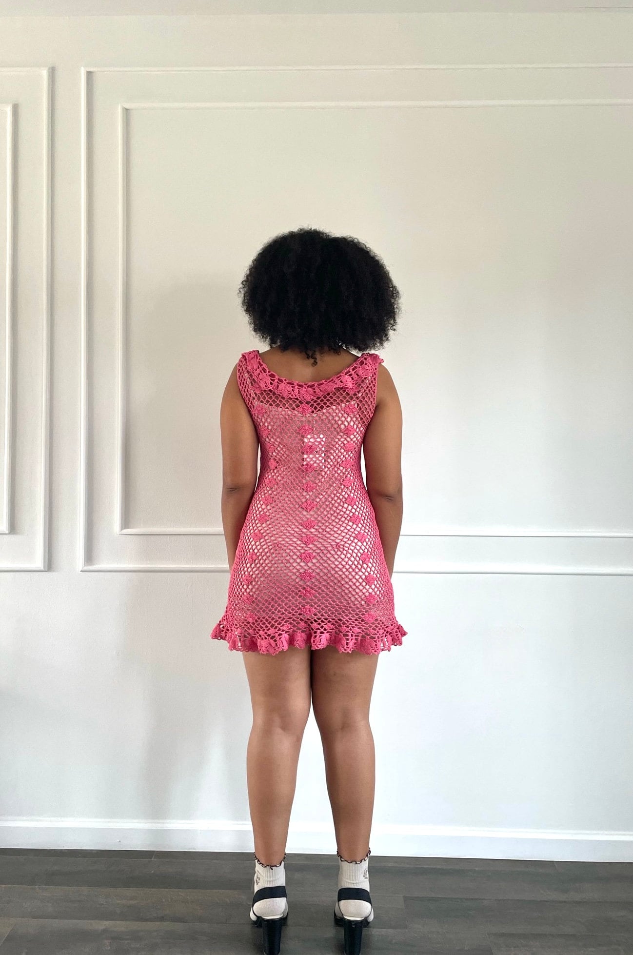 Rose Pink Crochet Minidress Ruffles & Diamond Design Perfect for ...