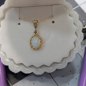 Authentic Ethiopian welo fire opal in 14k gold filled 8x10mm floral bezel pendant necklace