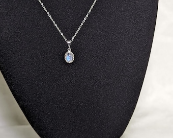 Elegant rainbow moonstone pendant with silver crown bezel size 9x7mm handcrafted magical necklace
