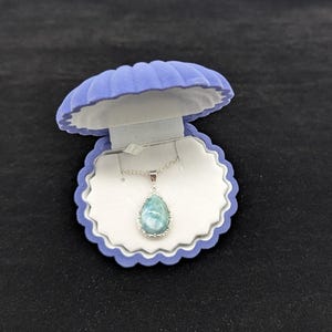 Larimar Teardrop 10x14mm in fancy sterling silver plated crown Pendant Necklace