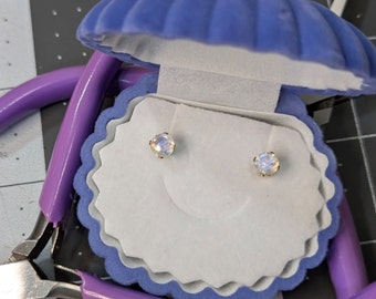 5mm Rainbow Moonstone Earrings: AA Grade, Gold Filled or Sterling Silver