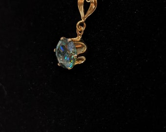 1.51ct Dark cyan blue Moissanite diamond in gold dangle pendant  necklace