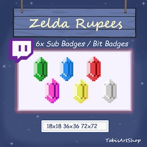 Twitch サブバッジ / ビットバッジ 6 個 - ゼルダの伝説 ルピー (ピクセル スタイル)