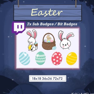 7x Twitch Sub Badges / Bit Badges - Easter Theme