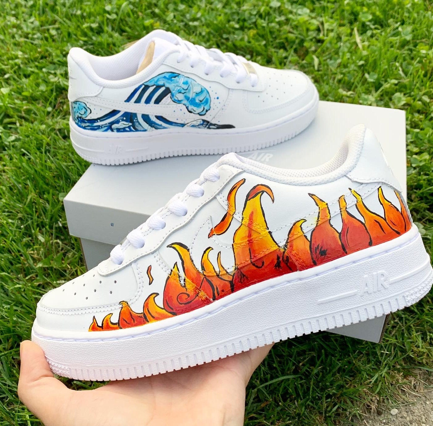 Custom Shoes Air Force 1 Fire-water Af1s Wave and Flame - Etsy