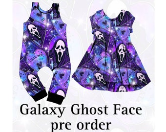 Preorder alternative gothic kids clothing, ghost face romper, upside down, horror print tee, handmade dress, gothic kids wear, horror theme