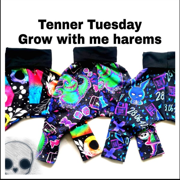 Tenner Tuesday, Grow with me Harems, 6 mois à 4 ans, taille unique, grandir avec moi, 7 options d’impression alternatives / gothiques, vêtements gothiques, enfants