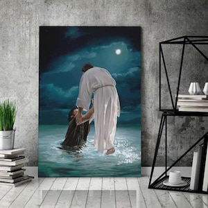 Jesus Save Me On The Sea / Christ Pictures / Jesus Wall Art / Gift For Christian / Jesus Christ Art / Jesus Canvas Poster / God Canvas