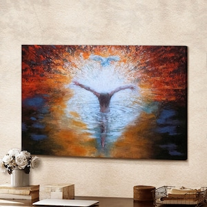 The Baptism of the Christ with Dove / Jesus Canvas Poster / Jesus Wall Art / Christ Pictures / Gift For Christian / Jesus Christ Art