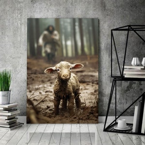Jesus Running After a Lost Lamb Jesus Lamb of God Canvas / Christ Pictures / Jesus Wall Art / Gift For Christian / Jesus Christ Canvas