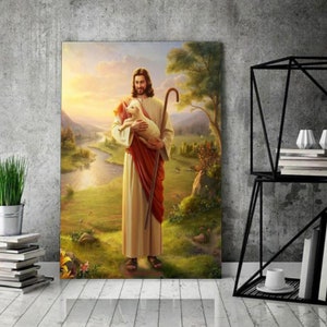 Jesus Christ with Lamb 2 / Christ Pictures / Jesus Wall Art / Gift For Christian / Jesus Christ Art / Jesus Canvas Poster