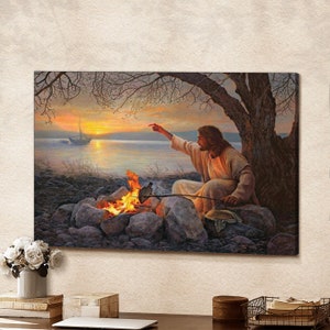 Jesus Grilled Fish / Jesus Canvas Poster / Jesus Wall Art / Christ Pictures / Gift For Christian / Jesus Christ Art