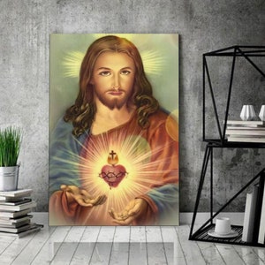 Sagrado Coração de Jesus / Imagens de Cristo / Arte de Parede de Jesus / Presente para Cristão / Arte de Jesus Cristo / Pôster de Tela de Jesus