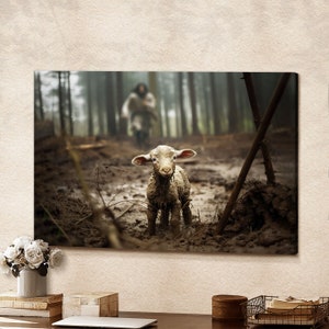 God Canvas Prints - Jesus Canvas Art - Jesus Running After a Lost Lamb Jesus Lamb of God Wall Art Canvas - Gift For Christian - Jesus Poster