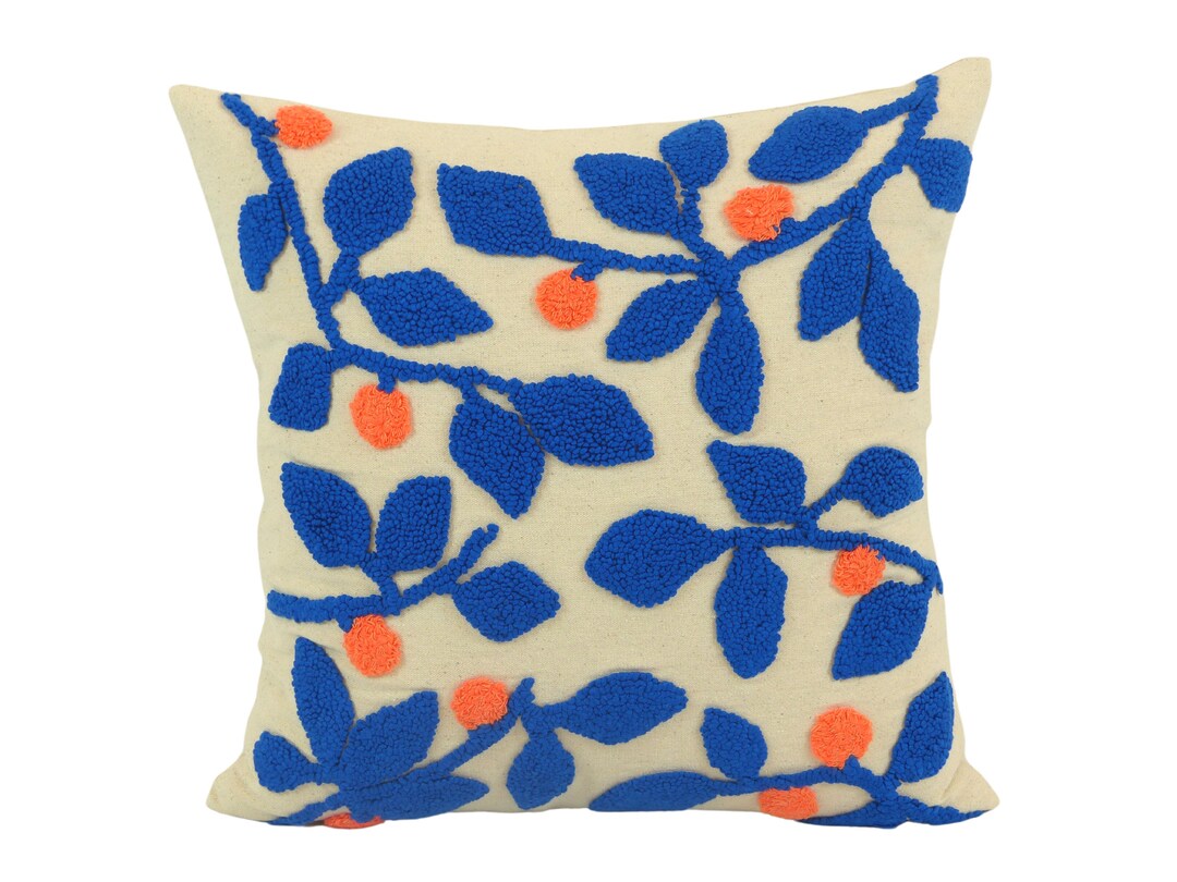 Punch Needle Leaves Pillow Cover 18x18'' 45x45cm / Decorative Cushion
