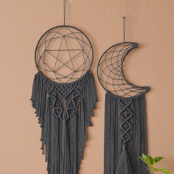 Atrapasueños de pentágono, macramé moderno, decoración de pared para el hogar, regalo para mamá bruja, atrapasueños de hilo, regalos para ella W04