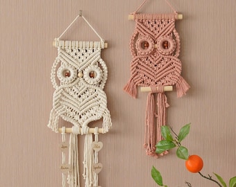 Custom Macrame Owl, Owl Macrame Wall Hanging, Unique Gift, Master Bedroom Decor, Boho Nursery Art, Aesthetic Wall Art, Boho Modern Decor W70