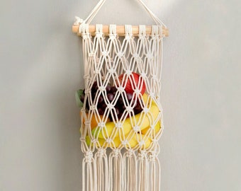 Macrame Fruit Basket, Boho Fruit Holder, Hanging Fruit Basket, Fruit Wall Storage, Gift For Mom, Hanging Basket Wall, New Home Gift I39